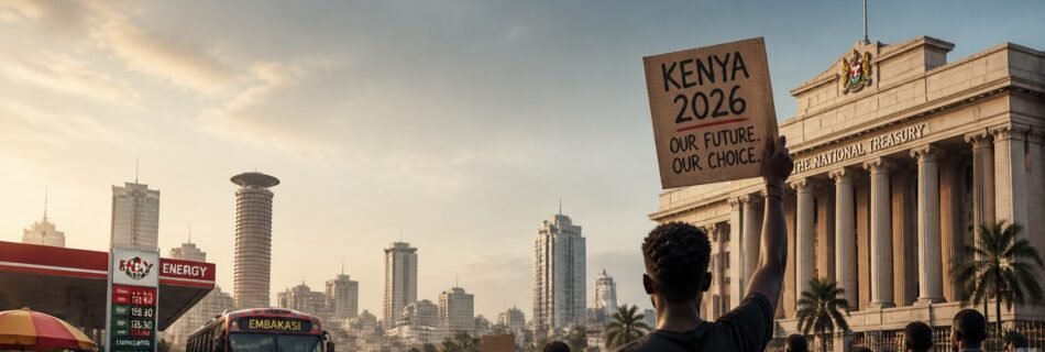 Kenya editorial hero image showing political firmness, civic pressure, fuel costs and youth mobilization.