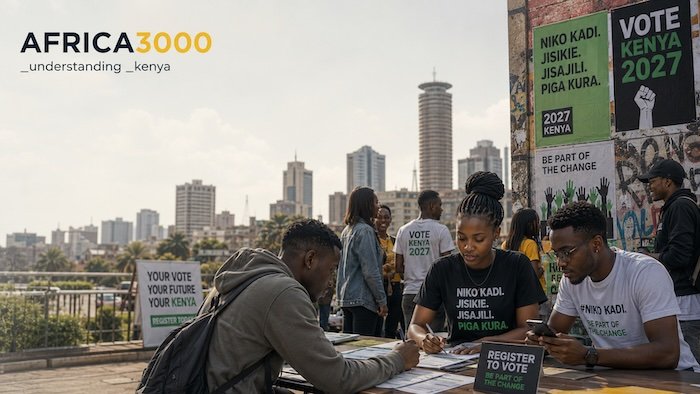 Kenya editorial hero image showing Gen Z voter registration and the road to the 2027 election.